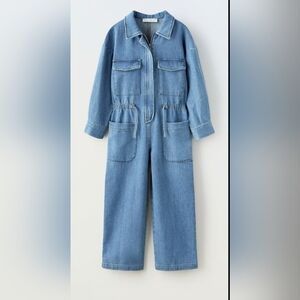 NWT Zara Blue Denim Jumpsuit Relaxed Fit